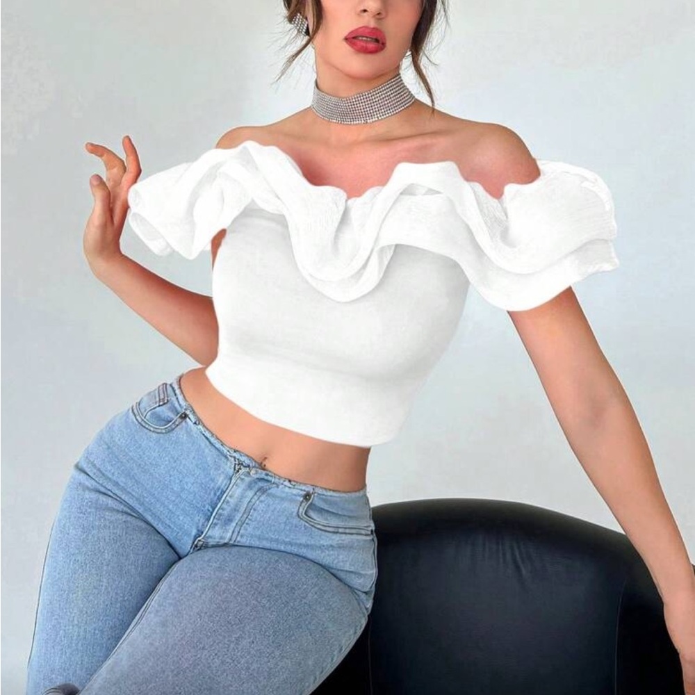 Elegant White Off-Shoulder Women's Top